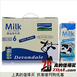 京东：澳大利亚 德运全脂牛奶礼盒装 1L*6  76元包邮 买一送一 折合6.3元/L