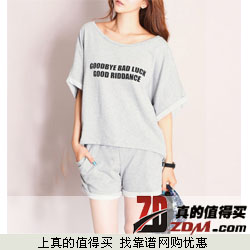 仙元素 韩版宽松蝙蝠袖T恤+短裤 休闲运动套装  特价29.9元包邮  两色可选