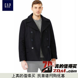 Gap纯色含羊毛经典双排扣大衣