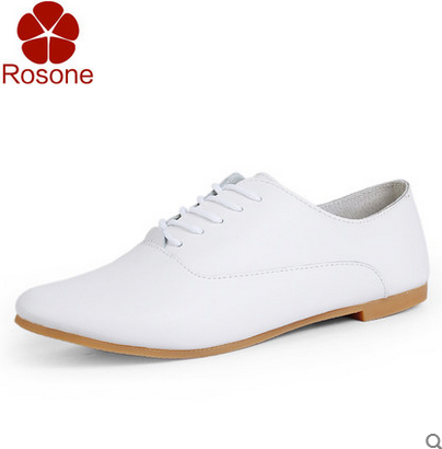 Rosone  春秋季英伦风女士白色系带平跟休闲鞋
