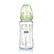 NUK宽口径耐高温玻璃彩色奶瓶240ml(带2号硅胶宽口仿真通气奶嘴)