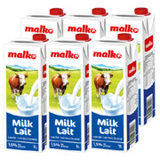 捷克进口Malko马尔珂半脱脂UHT纯牛奶1升*6/箱