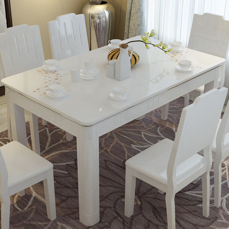 金牌家居 南方家居餐桌椅组合时尚白色烤漆实木大理石餐桌 1.4米餐桌1+餐椅4 白色组合    