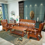 木巴 客厅中式实木沙发海棠色组合5件套装SF036